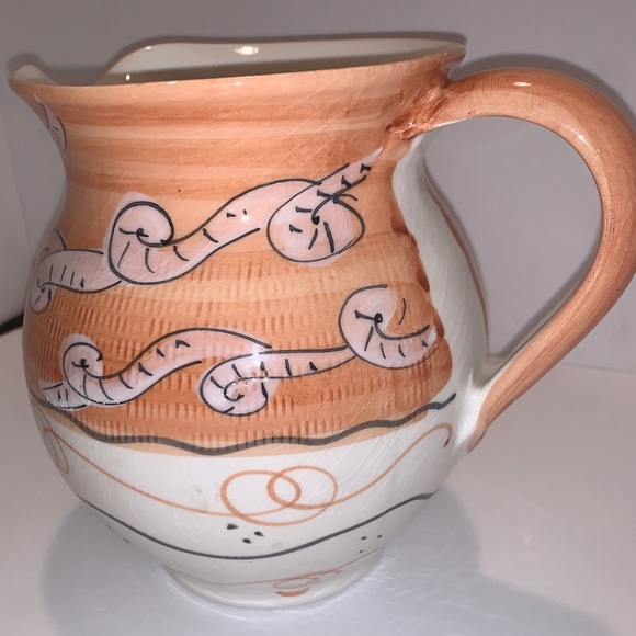 Pitcher Home Decor Italian Water Hand Painted in Italy Orange Ceramiche Egizia - Picture 4 of 10